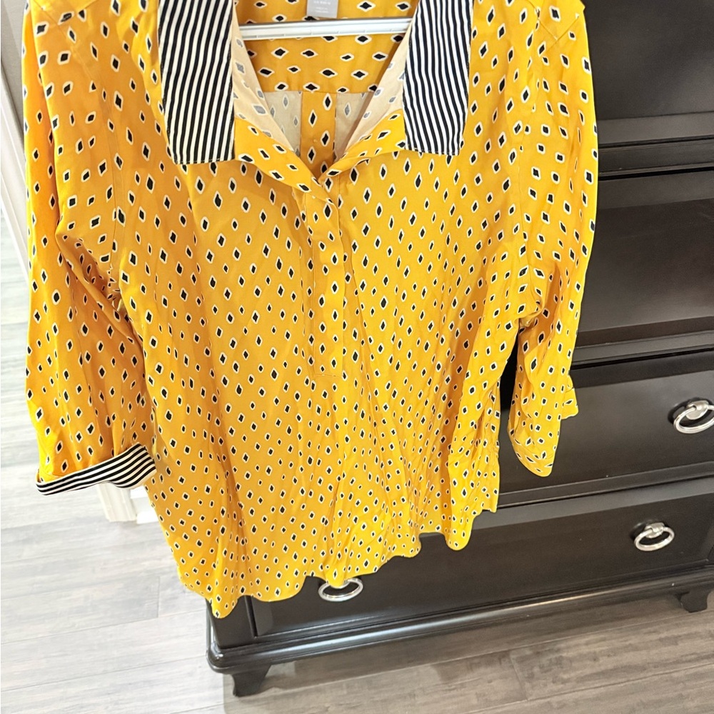 Chico's Yellow And Black Patterned Button Down Sh… - image 1